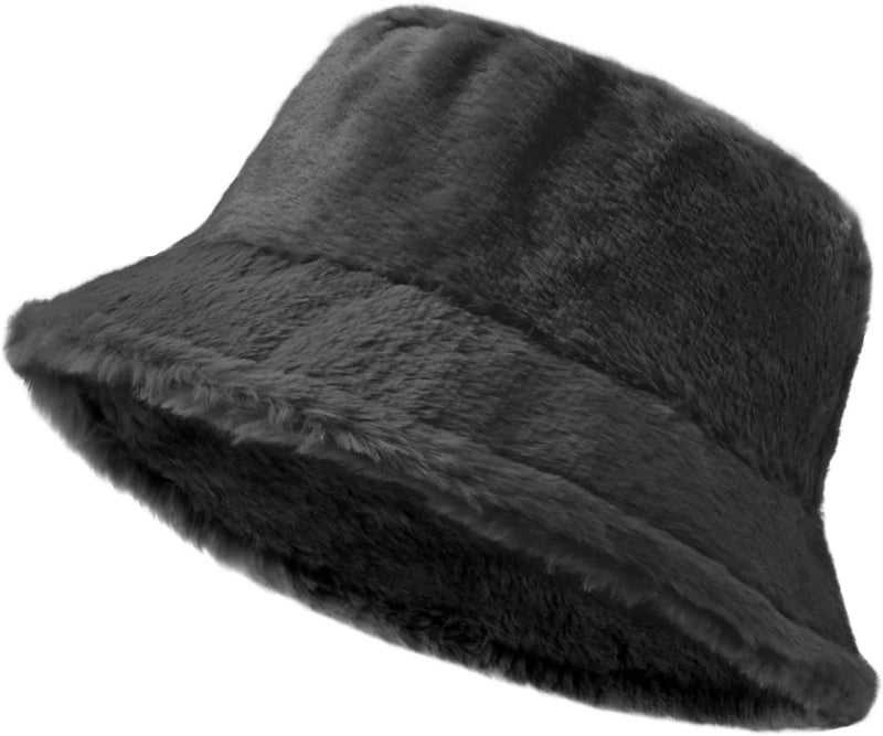 Yonchic Store Winter Soft Faux Fur Plush Bucket Hat, Lovely Fisherman Cap, Fashion Outdoor Thick Warm Sun Cap for Women - Image 1